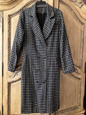 Women's Tweed Overcoat - Formal Business Long Jacket Trench Coat - MEDIUM